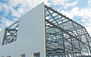 Side view of a building frame under construction