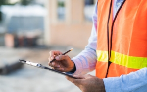 Commercial General Contractor working on clipboard