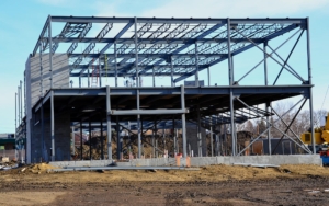 Side view of a large New Construction building